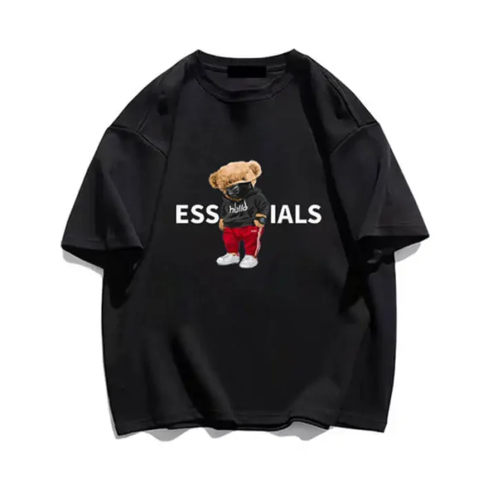 Black Korea Style Bear Essentials Black T-Shirt